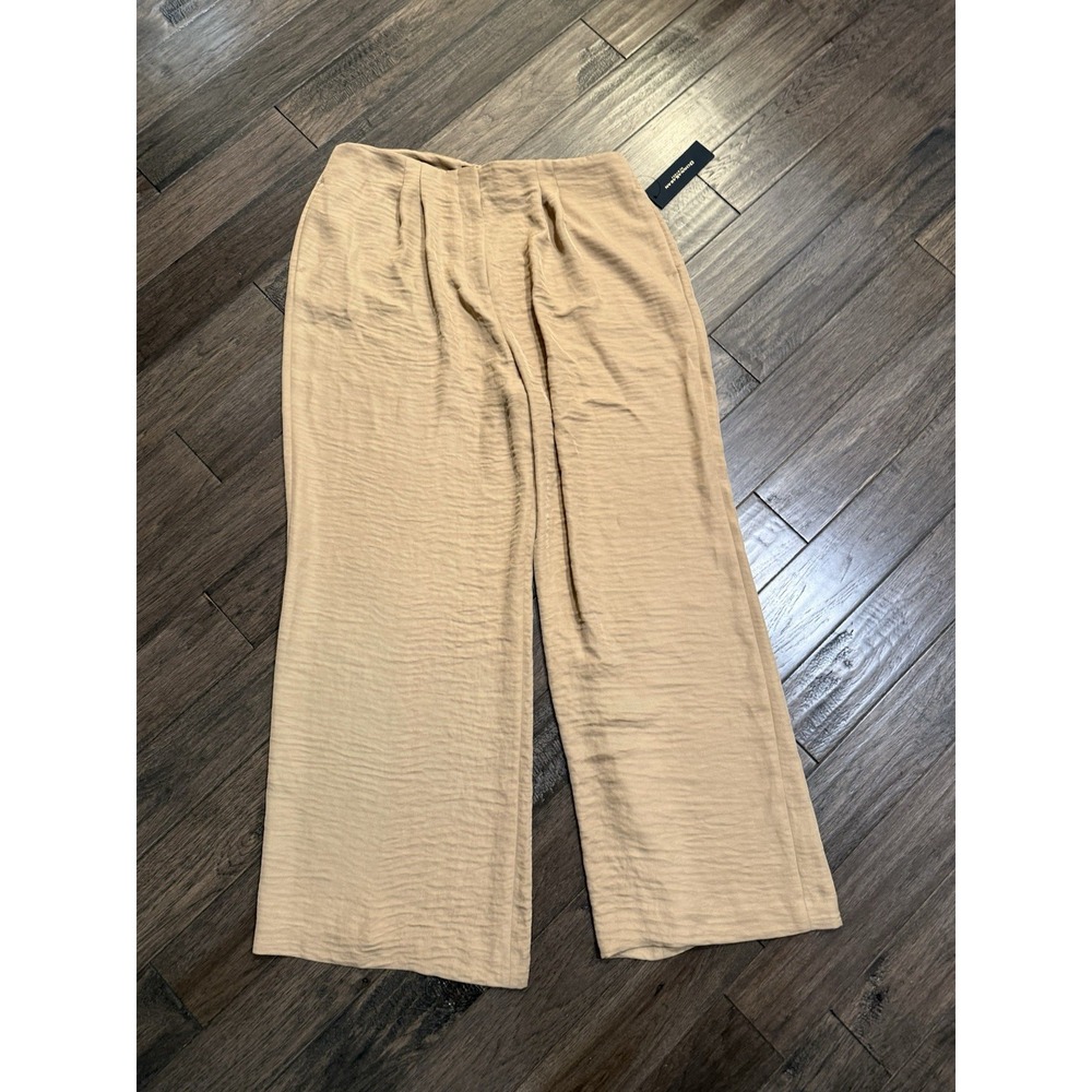 Donna Karan Wide Leg Pants Women 14 Fawn Beige Textured High Rise D4AKL214